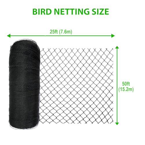 Bird Netting 25x50 Ft, 1" Mesh Heavy Duty HDPE Garden Net, Black - size: 25' x 50'