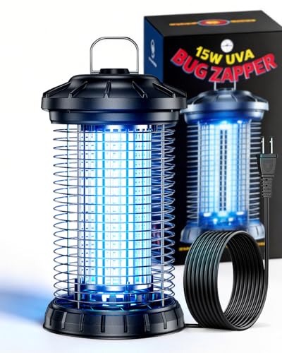 Outdoor Bug Zapper, IPX5 Mosquito Zapper with Dual Lure 365nm Light & 36℃ Body Heat CO2 Mimic, 4200V Smart High Voltage Insect Trap for Patio Backyard Garden