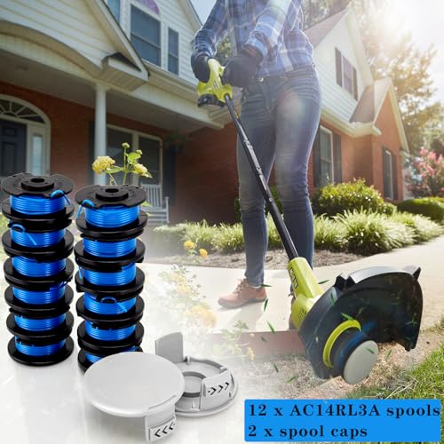 AC14RL3A String Trimmer Spool for Ryobi Weed Wacker String, 11ft 0.065" String Trimmer Line for Ryobi Weed Eater String 18v 24V 40V (12+2 Pack)