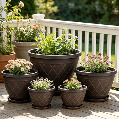 4 Pack 10 Inch Plant Pot, Planter Pots with Drainage Holes & Saucers - size: 10 Inch - 4Pack