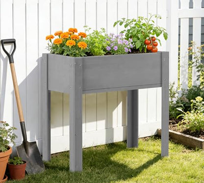 Raised Garden Bed with Legs, 31x16x31'', Outdoor Wood Elevated Planter Box, Grey Cedar, Thick Legs, w/Liner - size: 31x16x31in (1 Unit)