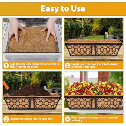 Legigo 2 Pack Rectangle Coco Liners for Planters- 24 Inch Window Box Liners - size: 24 Inch