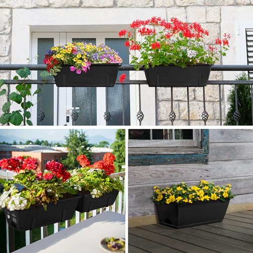 ETELI Railing Planter Hanging Planter Box with Brackets Set 6, Black - color: All Black