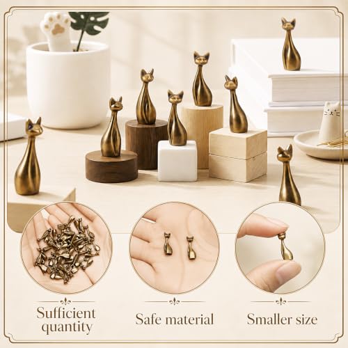 Civaner 50 Pcs Mini Brass Medieval Cat, Small Long-Necked Cat, Mini Animal - style: Cat