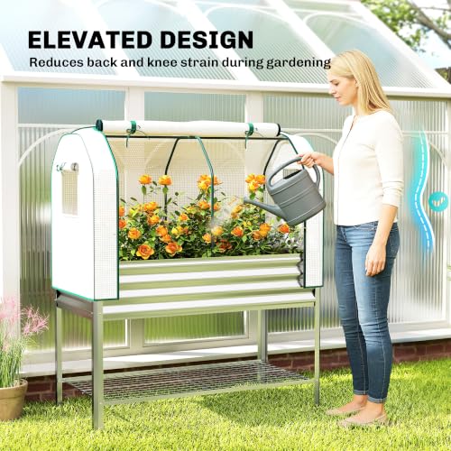 Outsunny Galvanised Raised Garden Bed with Greenhouse Cover, Silver - color: Silver
