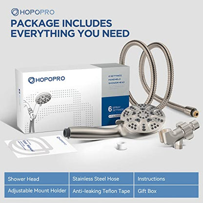 HOPOPRO High Pressure Handheld Shower Head Set with 6 Modes, Brushed Nickle - color: Brushed Nickel, style: 6 Modes