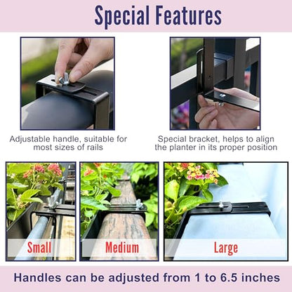 LaLaGreen Rail Planter Boxes for Outdoor (2 Pack, 40") Hanging Flower Pots with Bracket, Black Rectangular Self Watering System Deck Railing Herb Planters Outdoor Plants Container Rail Balcony Fence - color: 40" X 2 (Black)