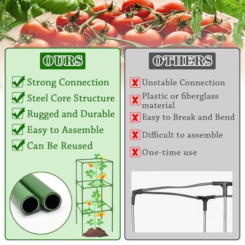 ZeeDix 60 Inch 4 Pack Heavy Duty Tomato Cages with Clips - color: Green-4 Pack, size: 60-inch