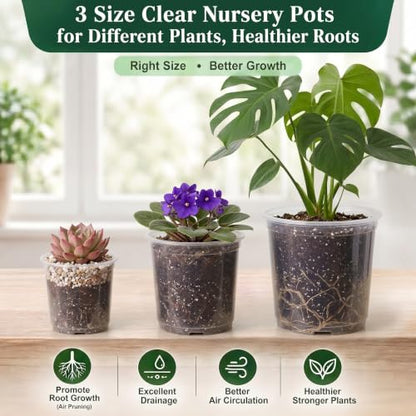 OUPSAUI 20 Pack 5 Inch Clear Nursery Pots for Plants, Clear Plastic Plant Pots with Drainage Holes, Flexible Nursery Pots Variety Pack, Seedling Planter Seed Starter Pots (5 Inch) - size: 5 INCH