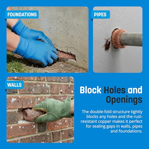 Coldbreak Copper Mesh Rodent Control – 5" x 400' Rustproof Copper Wool Roll for Wall Hole Filler, Rodent Control, Bat & Snail Blocker – Perfect for Hole Sealing, Gardening & Water Pipe Openings - size: 400'