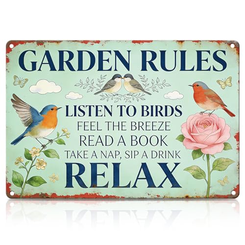 Garden Rules Metal Tin,Relaxing Outdoor Sign