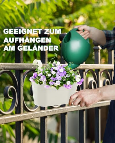 11 Inch Railing Planter Box, 5 Pack Metal Hanging Planters with Hooks - color: White