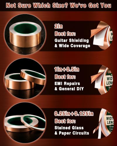 FIVEIZERO Copper Foil Tape, 2 Inch x 33 FT, Conductive Adhesive - size: 2" × 33ft