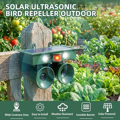 Solar Bird Repeller Outdoor, Woodpecker Deterrent Device for Patio