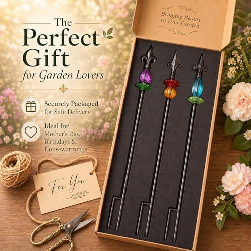 Tandefio 3 Pcs Decorative Garden Stakes Outdoor Metal 25" H Yard Decor