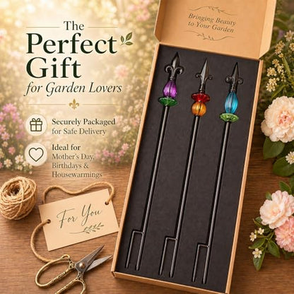 Tandefio 3 Pcs Decorative Garden Stakes Outdoor Metal 25" H Yard Decor