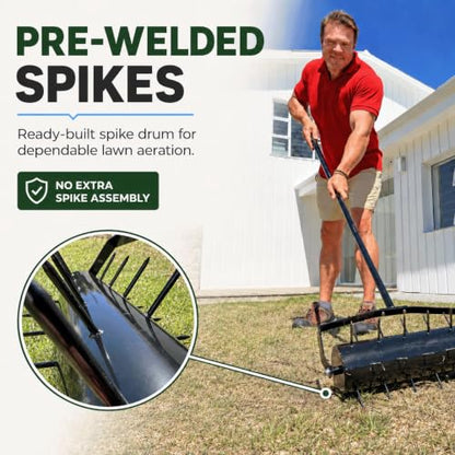 Manual Roller Lawn Aerator with Pre-Attached Spikes, Easy-to-Assemble