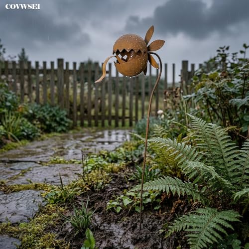 32 Inch Metal Flowers Venus Flytrap Carnivorous Plant Stake for Yard Art - color: Brown B