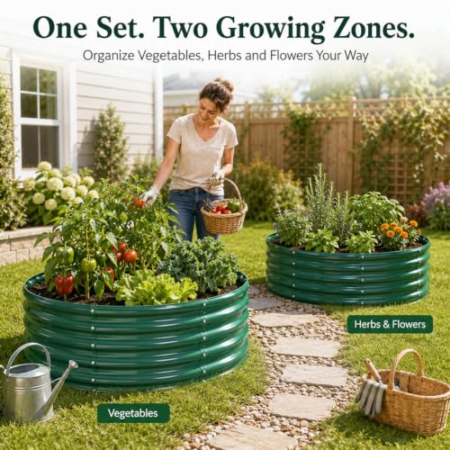 17" Tall 4FT Round Raised Garden Bed, 2 Pack Galvanized Raised Box, Green - color: Green, size: 4×4×1.5 Ft