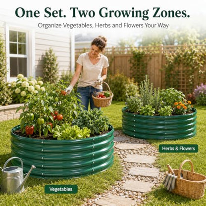 17" Tall 4FT Round Raised Garden Bed, 2 Pack Galvanized Raised Box, Green - color: Green, size: 4×4×1.5 Ft