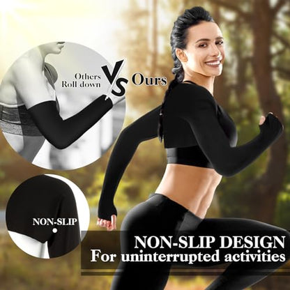 2 Pack Cooling Shawl Arm Sleeves Sun Sleeves for Women UV Protection Arm Sleeve with Finger Hole for Golfing - color: Black+white