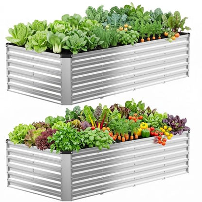DUMOS Galvanized Raised Garden Bed Outdoor, Planter Box, 8x4x2ft 2 Pack - color: Silver, size: 8×4×2ft (2 Pack)
