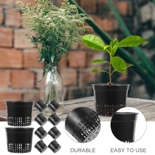 DOITOOL 5 Inch Hydroponic Mesh Basket, 10pack Hydroponic Net Pots, Slotted Mesh Net Cups, Self Watering Baskets Pots for Aquaponics Orchids Indoor Outdoor Growing Plants (Black)