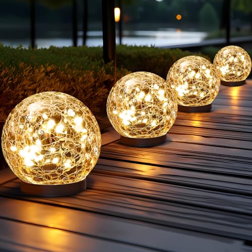 JKIMK Solar Globe Lights Outdoor Waterproof-Solar Balls for Garden - color: Warm White, size: 4 Globes