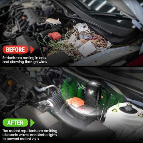 Loraffe Under Hood Animal Repeller Ultrasonic Rodent Repellent for Vehicle