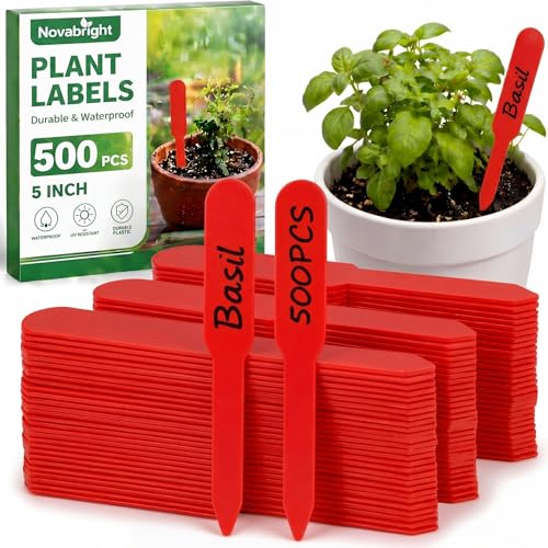 Novabright 500 Pcs Plastic Plant Labels 5 Inch Plant Name Tags for Seedlings Garden Waterproof Plants Markers Nursery Plastic Planting Tags Seed Label for Outdoor Garden Label Pot Stakes(Red) - color: Red