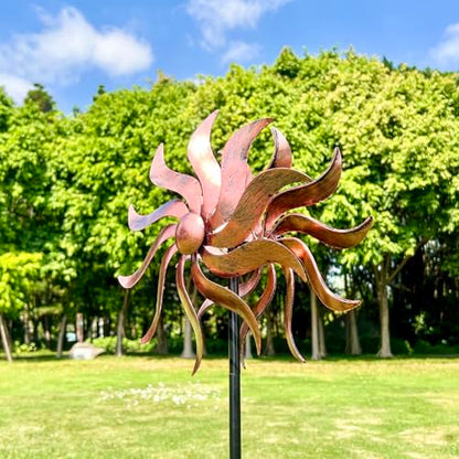 Willow Leaf 360° Metal Wind Spinners Outdoor, 53" H - color: Copper 53*12 Inch