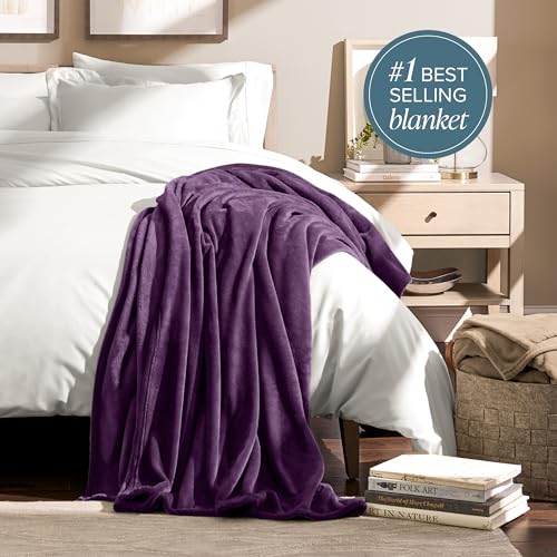 Bare Home Fleece Blanket Luxury Microplush (Full/Queen, Plum) - color: 16 - Plum, size: Full/Queen