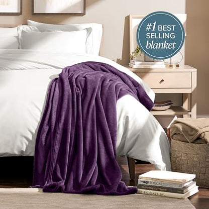 Bare Home Fleece Blanket Luxury Microplush (Full/Queen, Plum) - color: 16 - Plum, size: Full/Queen