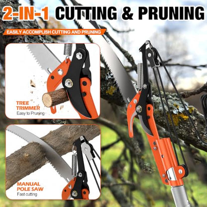 LAANPOLE 26FT Reach Tree Trimmer, Manual Pole Saw with 5-20FT Extension Pole, Tree Pruner Extendable for High Tree Branch Trimming Pruning Cutting - size: 20FT