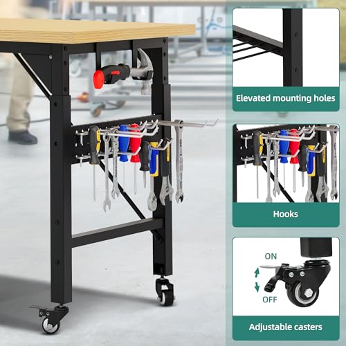 YITAHOME 60in Adjustable Workbench with Wheels 1600lb Capacity - size: 60" Workbench (No Pegboard)