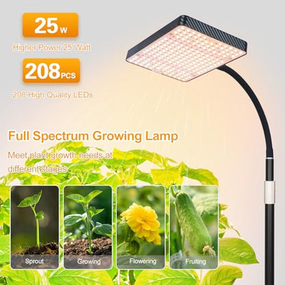 FECiDA 76" Floor Lamp Grow Light with Stable Base for Tall Indoor Plants - size: FloorLamp-1Head-25W-Timer