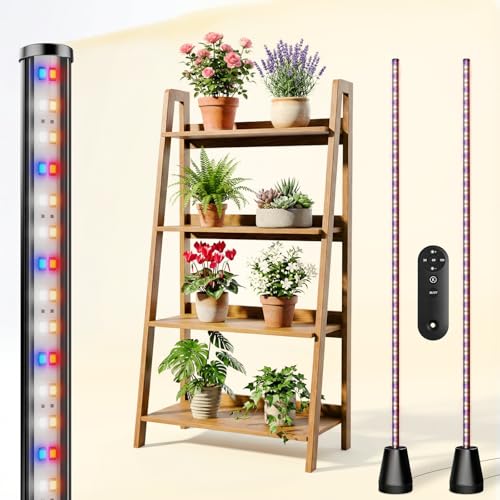 2Pack 60 Inch Grow Lights for Indoor Plants, 48W 384 LED Full Spectrum Grow Light with 3/6/12H Timer, 3 Modes 5 Dimmable Standing Vertical Growing Lamp for Tall Plants/Greenhouse/Garden