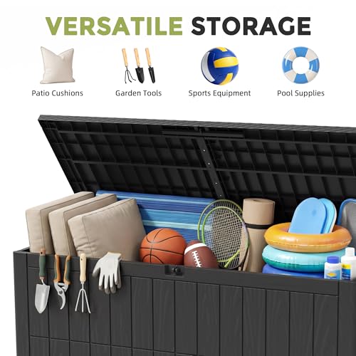 100 Gallon Deck Box Outdoor Storage Box Lockable Waterproof Resin Indoor Outdoor Storage Container for Patio Cushions, Tools, Package Delivery Boxes for Outside