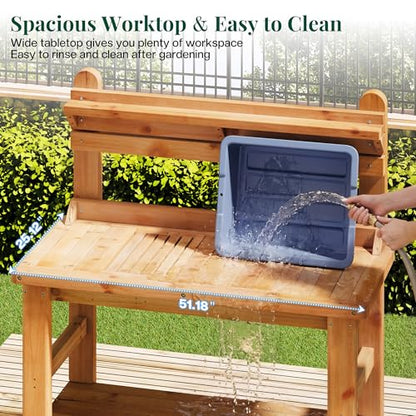 Jocisland Outdoor Solid Wood Potting Bench with Large Tabletop, Sink&Shelf