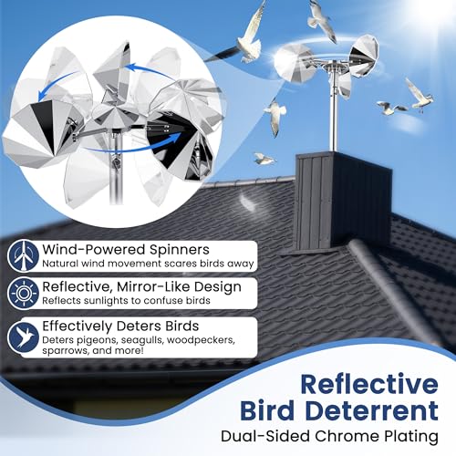 2 Pack Reflective Spinning Bird Deterrents, Wind-Powered Aluminum Alloy