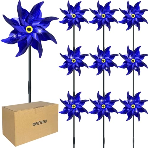 10 PCS Reflective Pinwheels for Yard and Garden Bird Devices Pre-Installed Sparkly Wind Spinner Deterrent to Scare Birds Away from Yard Patio Farm (Blue) - color: Blue