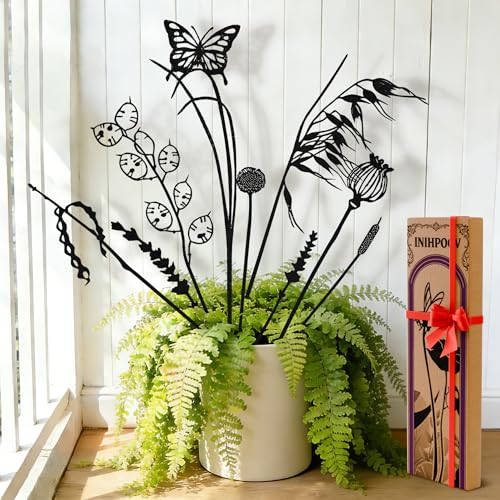 9-Piece Black Metal Butterfly Meadow Garden Stake Set - style: Black_Butterfly Meadow Set