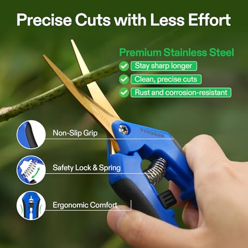VIVOSUN 6.5 Inch Garden Scissors, Blue Pruning Shears for Plants, 2-Pack - style: Blue Curved Blade
