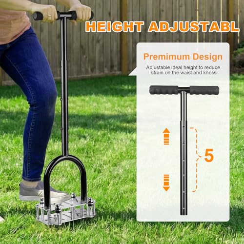 Manual Lawn Aerator Tool Heavy Duty Steel Spikes, Core Aerator with Spring-Loaded Automatic Soil Ejection, Dual-Height Adjustable Wide Foot Plate for Yard, Garden, Lawn Aeration - size: Stainless Steel C