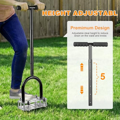 Manual Lawn Aerator Tool Heavy Duty Steel Spikes, Core Aerator with Spring-Loaded Automatic Soil Ejection, Dual-Height Adjustable Wide Foot Plate for Yard, Garden, Lawn Aeration - size: Stainless Steel C