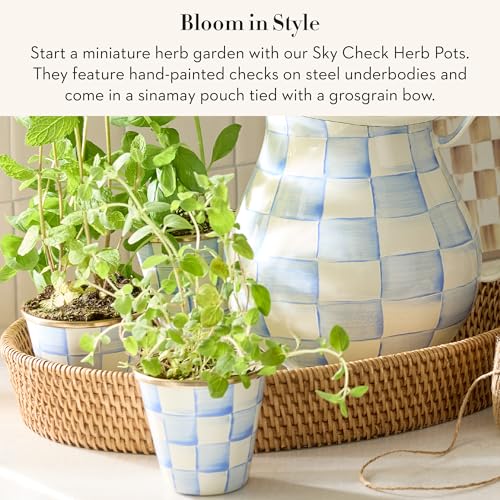 MACKENZIE-CHILDS Enamel Herb Pot Set, Small, Light-Blue-and-White Sky Check - color: Sky Check