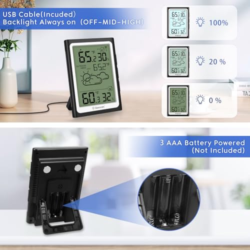 Geevon Large Display Digital Thermometer Hygrometer Indoor Outdoor Wireless