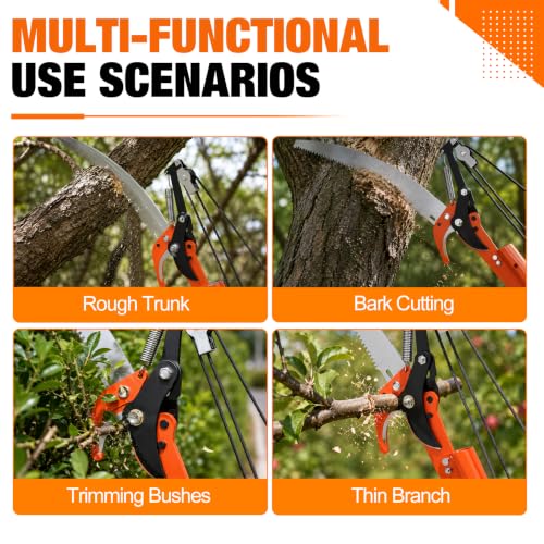 LAANPOLE 20FT Reach Tree Trimmer, Manual Pole Saw with 3-12FT Extension Pole, Tree Pruner Extendable for High Tree Branch Trimming Pruning Cutting - size: 12FT