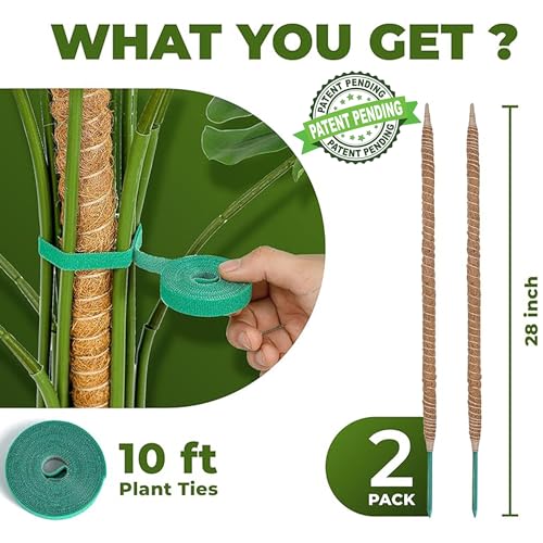 2Pcs 28'' Moss Pole Monstera Plant Support - Plant Stakes for Indoor Plants - size: 2-Pack (28 in)