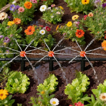 20 Pack Quick Connect Two-Way Drip Emitters with Stake for 1/4" Irrigation Tubing, Adjustable 360 Degree Water Flow Irrigation Sprayer On 5" Stake Garden Irrigation Dripper for Watering System - color: Double Head Push Stream-20P